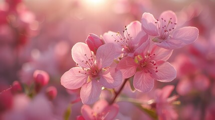 Obraz premium Pink Blossoms in a Serene Springtime Orchard