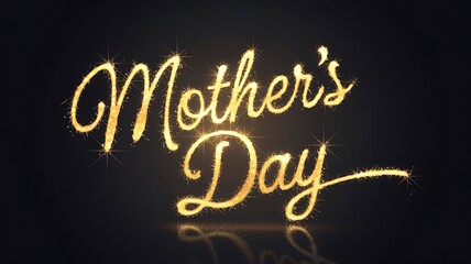 Obraz premium Vibrant Golden Script Text Effect for Mother’s Day on a Deep Black Background with Sparkler-Like Glow and Reflections