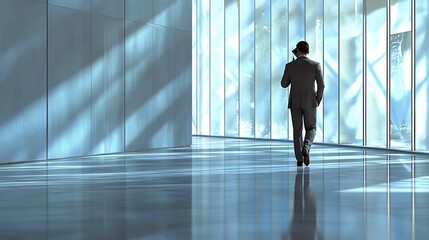 Fototapeta premium Businessman walking in modern office space high-tech environment