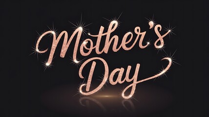 Obraz premium Vibrant Golden Script Text Effect for Mother’s Day on a Deep Black Background with Sparkler-Like Glow and Reflections