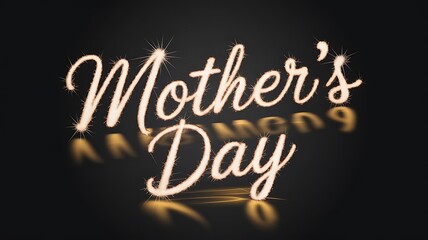 Obraz premium Vibrant Golden Script Text Effect for Mother’s Day on a Deep Black Background with Sparkler-Like Glow and Reflections