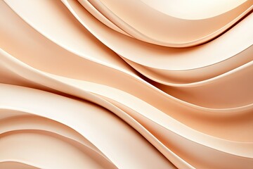 Abstract background wave line pattern in pastel colors. Flowing gradient curves of beidge and Mocha Mousse - color of the year 2025. Flat lay, top view with copy space