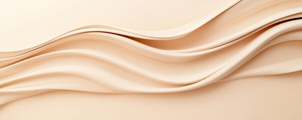 Fototapeta premium Abstract background wave line pattern in pastel colors. Flowing gradient curves of beidge and Mocha Mousse - color of the year 2025. Flat lay, top view with copy space