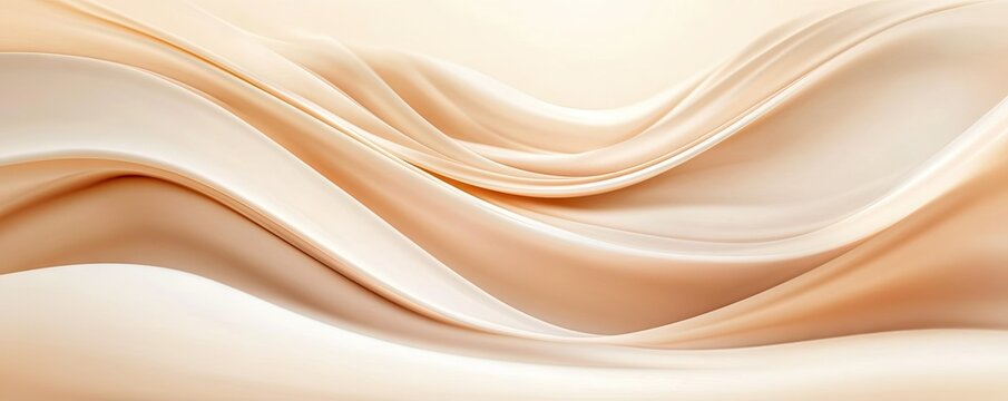 Abstract background wave line pattern in pastel colors. Flowing gradient curves of beidge and Mocha Mousse - color of the year 2025. Flat lay, top view with copy space