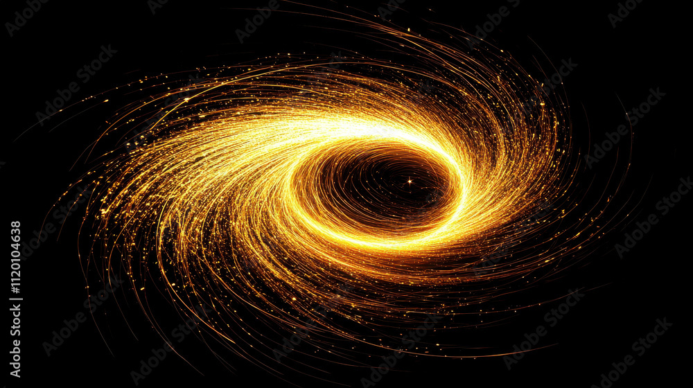Poster mesmerizing swirl of golden sparks in motion creates dynamic visual