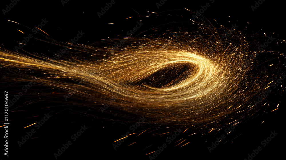 Poster mesmerizing swirl of golden sparks in motion, creating dynamic energy