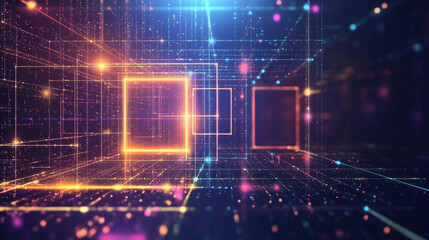 Obraz premium Colorful abstract futuristic neon line digital technology background with glowing ascending lines. Fantastic.