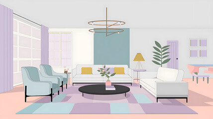 interior design mockup Minimalist home interior design of modern living room Contemporary room with large windows white sofas a sleek black coffee table and minimalist decor in neutral tones Candy Cr