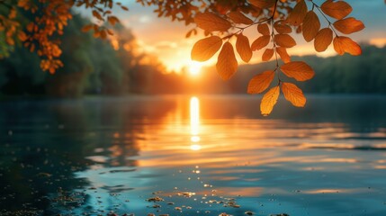 Serene Golden Sunset Over Calm Lake