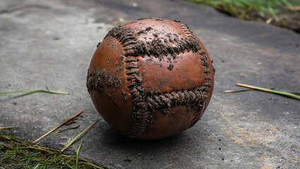 a dirty soccer ball covered in mud