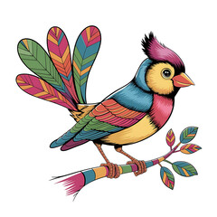 Obraz premium colorful bird withcolorful bird on its tail isolated on white background cutout png design asset funny conceptVector Art