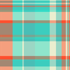 Painting vector background seamless, direct check fabric texture. Close-up plaid pattern textile tartan in teal and pastel colors.