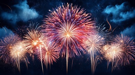 Spectacular New Year's Eve Fireworks. Vibrant Fireworks Display Over Cityscape