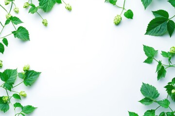 Naklejka premium Hop vines with green leaves and cones on a clean white background 