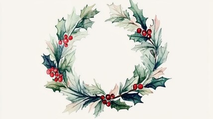 Naklejka premium Watercolor Holly Wreath Design for Holiday Season