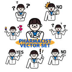 Doctor, Pharmacist, nurse, healthcare worker character. Flat Cartoon Vector Illustration