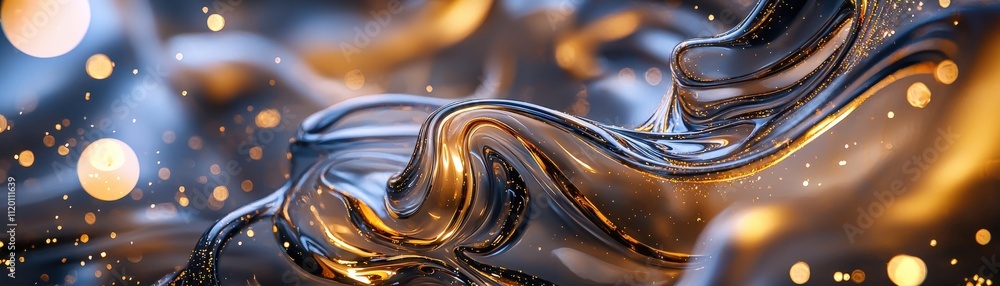 Poster Luminous abstract spirals, swirling golden lights with intricate patterns
