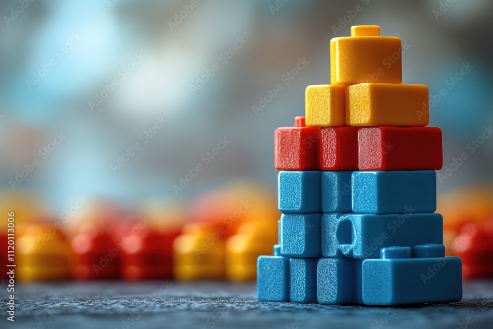 Poster a colorful stack of building blocks arranged in a playful design.