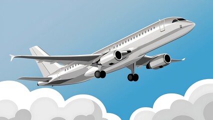 Fototapeta premium Airplane Soaring Above Fluffy White Clouds In Blue Sky