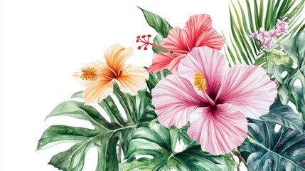Stunning Watercolor Tropical Flowers and Lush Leaves