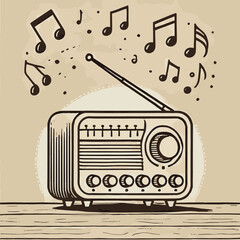 radio silhouette line art t shirt design design with ring tone illustration