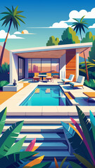 "A minimalist villa with an infinity pool, spacious terrace, and minimalist furniture."