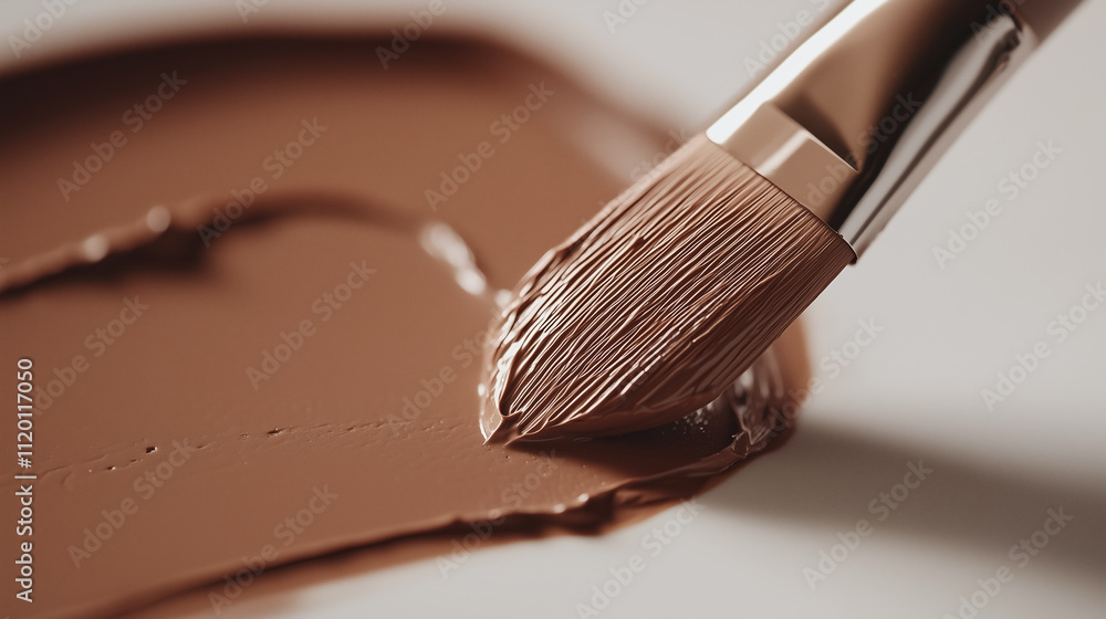 Aufkleber brush applying smooth brown paint on a surface showing artistic creation in progress
