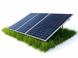 Solar panels on grass representing renewable energy.