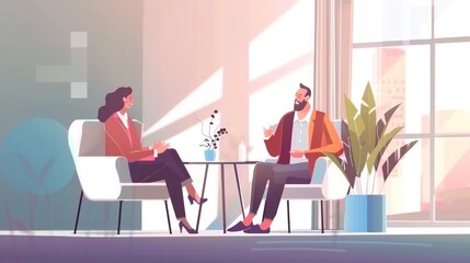 A professional financial advisor explaining investments to a client, clean charts and graphs in the background, modern, clear vector style