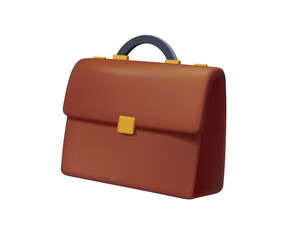 3D Brown leather briefcase isolated on white background. Large size leather bag 3D vector illustration. Office Work Briefcase. Bag for Documents with Lock