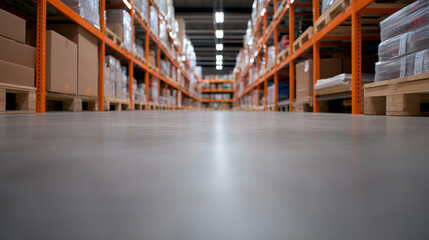 Aerial view of a warehouse aisle.