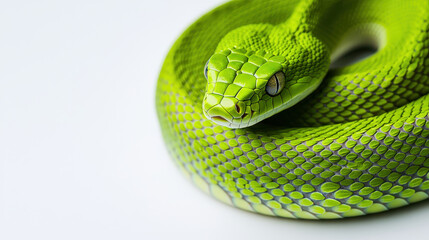 Fototapeta premium vibrant green snake coiled gracefully, showcasing its scales and beauty