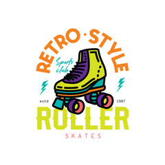 Original vector emblem.. Vintage roller skates. T-shirt design.
