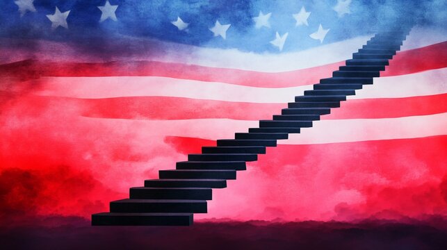 Staircase to the Sky with Quotes and Abstract American Flag