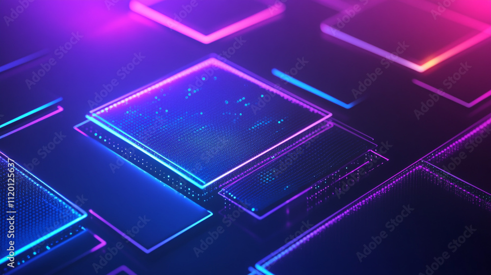 Poster changing colors from blue to purple. technologies of the future. futuristic digital grid with glowin
