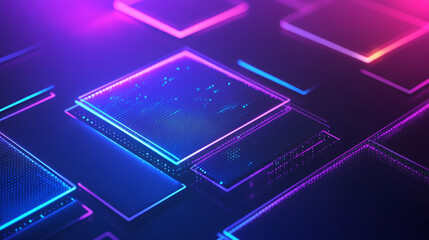 changing colors from blue to purple. technologies of the future. Futuristic digital grid with glowing cubes and interconnected lines, 