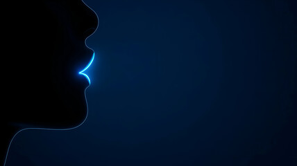 Obraz premium Silhouette of a mouth emitting soft blue light.