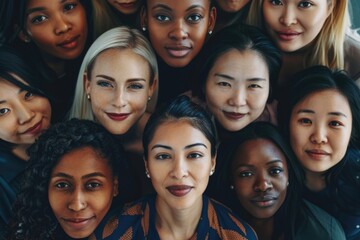 Obraz premium Diverse business women use selfies for global success.
