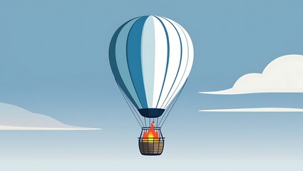 Fototapeta premium Blue and White Hot Air Balloon Ascending in Sky