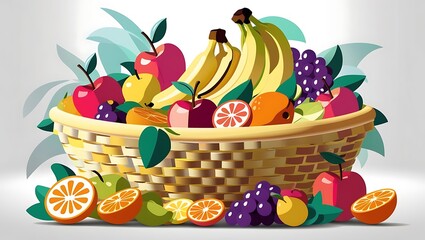 A wicker basket overflowing with a colorful array of fresh fruits