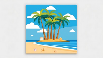 Obraz premium Tropical Island Paradise Palm Trees Beach Scene