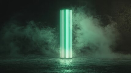 Green led light tube in dark environment abstract art digital art