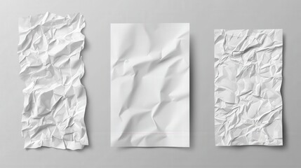 Three White Sheets of Crumpled Paper Displayed