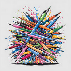 group of brightly colored pens tangled inchaotic heap creatingvibrant ink storm isolated on white background cutout png design asset funny conceptVector Art