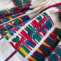 Closeup of intricate embroidery ontraditional garment vibrant threads isolated on white background cutout png design asset funny conceptImpressionism