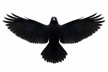 Obraz premium Majestic black bird in flight with outstretched wings.