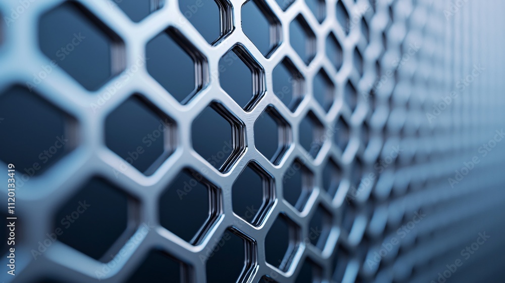 Aufkleber material mesh hexagon pattern metal design polished reflective symmetry visual finish.