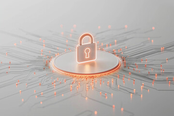 glowing lock icon surrounded by data streams represents digital security and protection. This symbolizes importance of safeguarding information in connected world