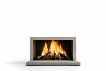 Modern fireplace with vibrant flames glowing.