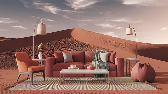 interior design mockup Interior background 3d render Desert Dunes Sandy beige terracotta burnt orange cream Screen Printing